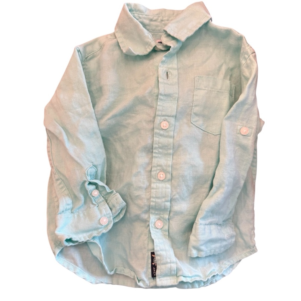 Janie and Jack Blue Linen Long Sleeve Button Down Shirt, size 12-18 Months
